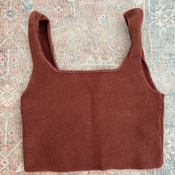Reformation Brown Tea Ribbed Cropped Sweater Tank Sz S - Picture 4 of 6